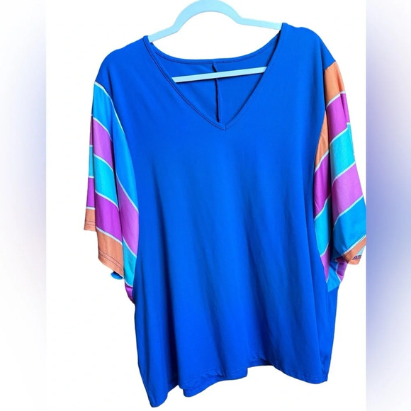 Blue Rainbow Dolman Sleeve V-neck 2X Blouse - Picture 2 of 6